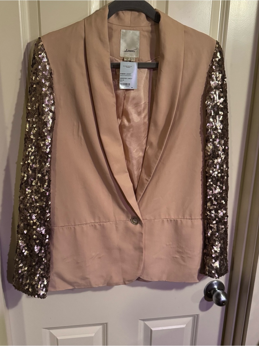 elevenses Blush Pink Blazer with Sequin Sleeves